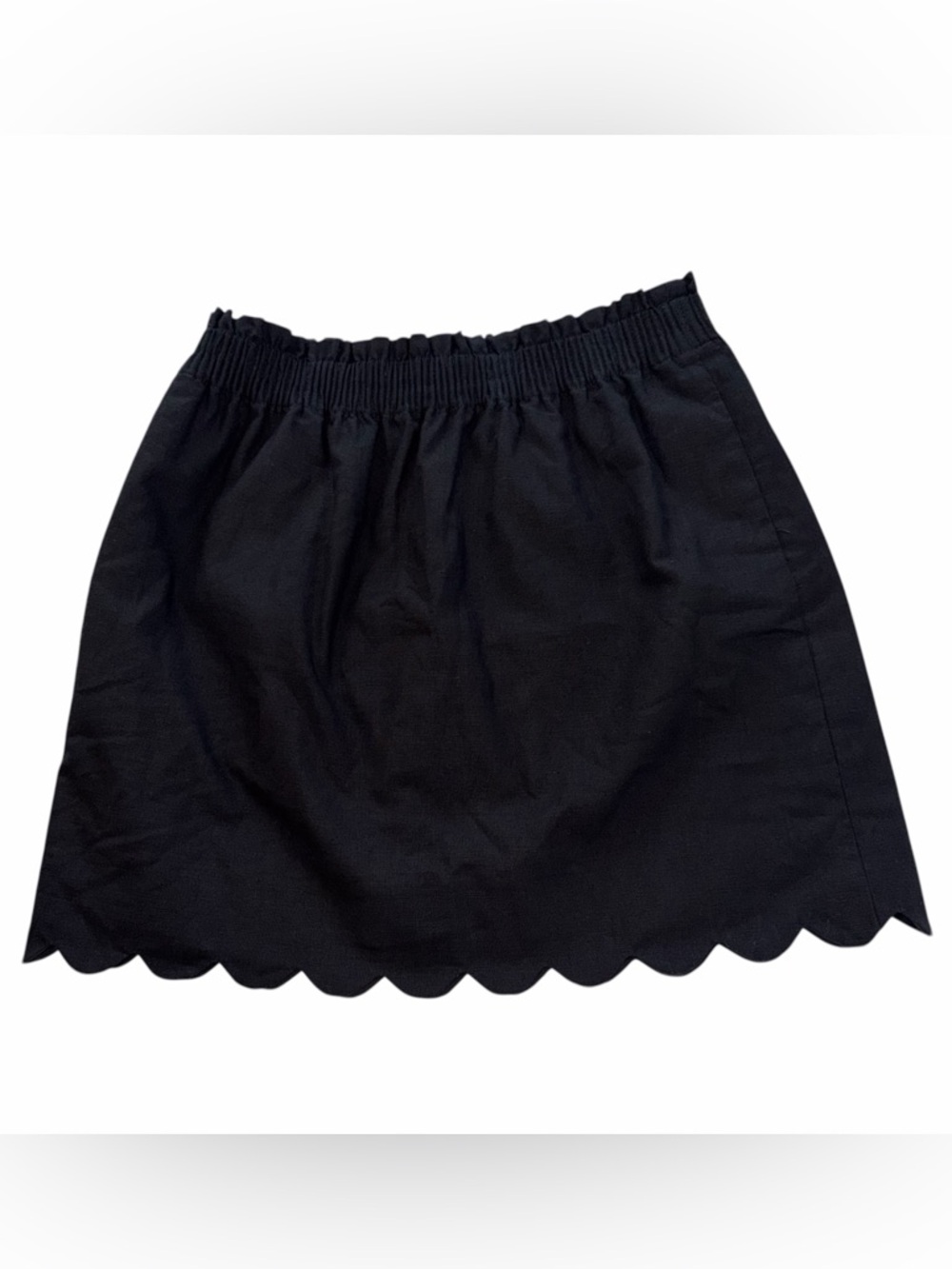 J. Crew Scalloped Sidewalk Skirt 6 Black Linen Blend Mini Preppy Coastal Classic